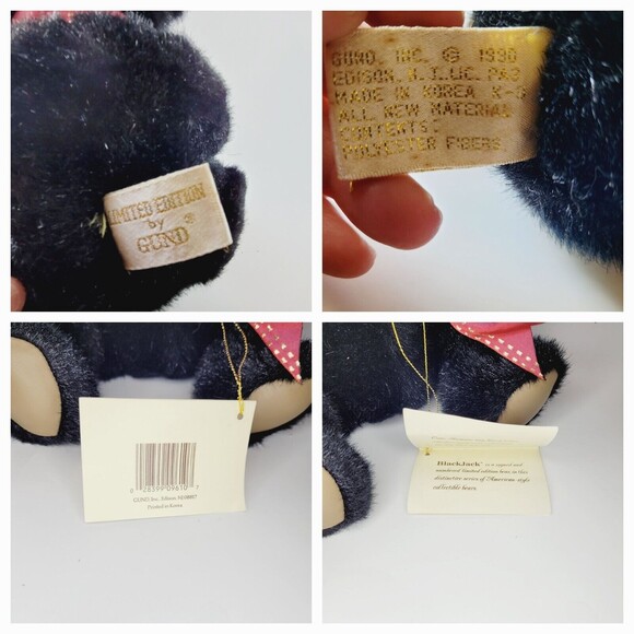 Vintage 11" Gund Limited Edition BlackJack Bear Plush 1990 Jointed & Head Moves - Picture 11 of 11
